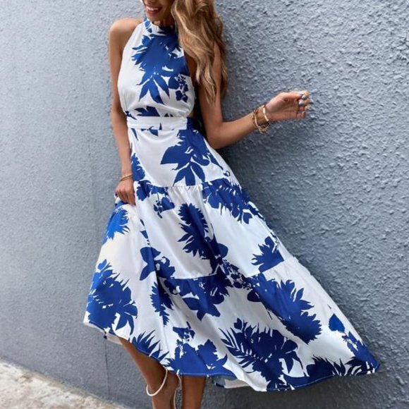 Blue Floral Maxi Dress - Picture 4 of 7